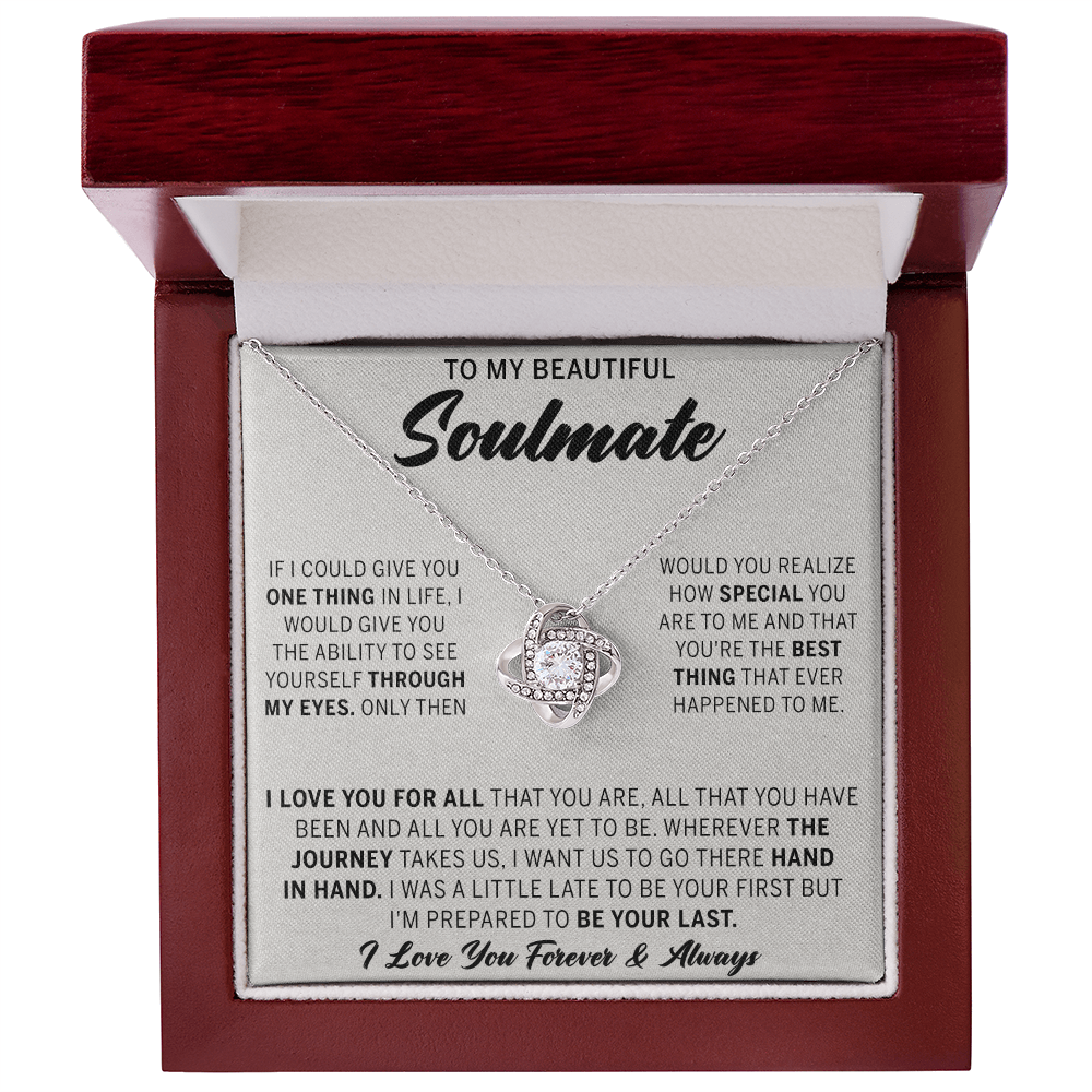 To My Beautiful Soulmate Necklace Gift From Husband, Boyfriend Jewelry Gift for Girls, Soulmate Gift Necklace for Women Love Lnot Pendant Gift for Her Romantic Girlfriend Gift Necklace Message