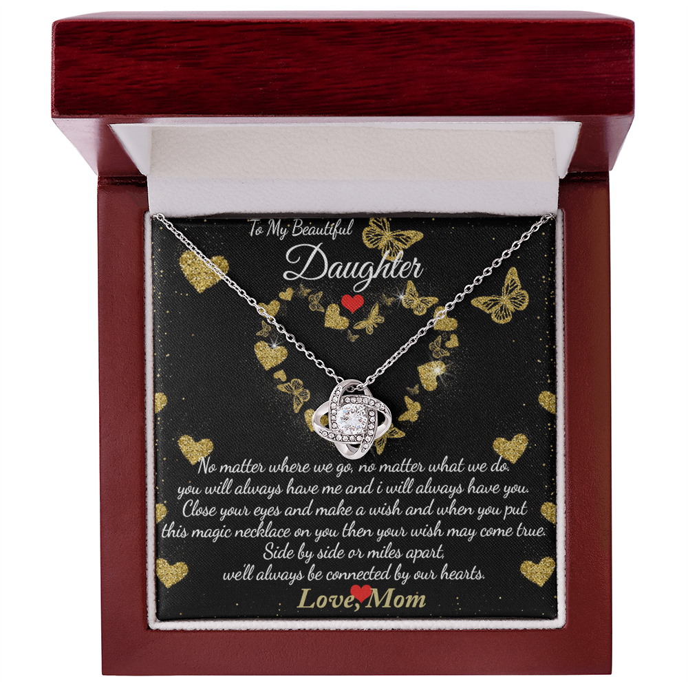 To My Beautiful Daughter Necklace Gift From Mom, Mother And Daughter Gifts Necklace With Message Card And Box, Jewelry Gift For Girls, Daughter On Birthday, Graduation Gift Box and Message Card