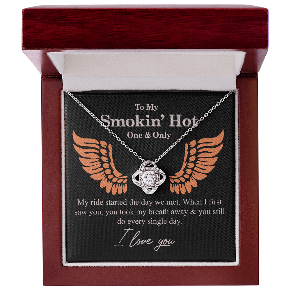 To My Smokin' Hot Necklace From Husband, Boyfriend, Gift Necklace One And Only - My Ride Started Love Knot Necklace Gift Necklace for Her Romantic, Girlfriend Gifts Necklace Message Card