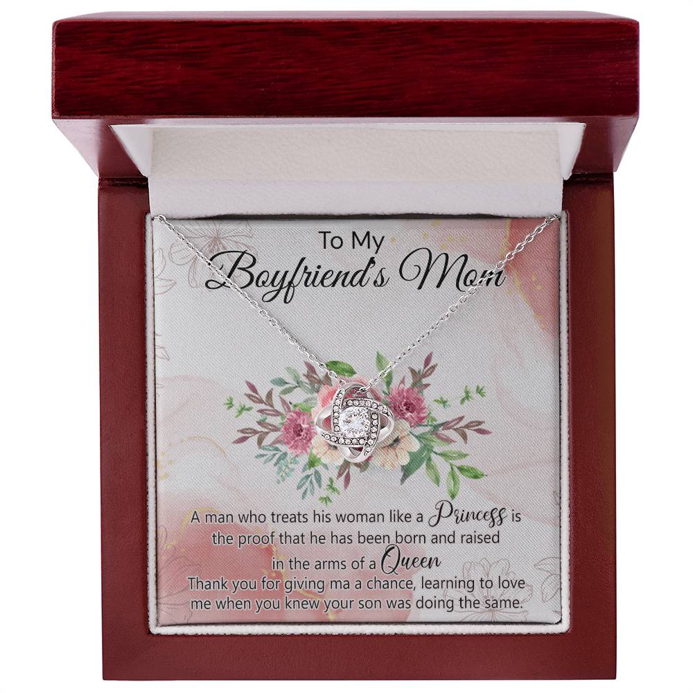 To My Boyfriend's Mom Necklace From Girlfriend, Boyfriends Mom Gift Necklace, Mothers Day Necklace For Boyfriends Mom From Girlfriend, Boyfriends Mom Love Knot Necklace On Mothers Day, Anniversary