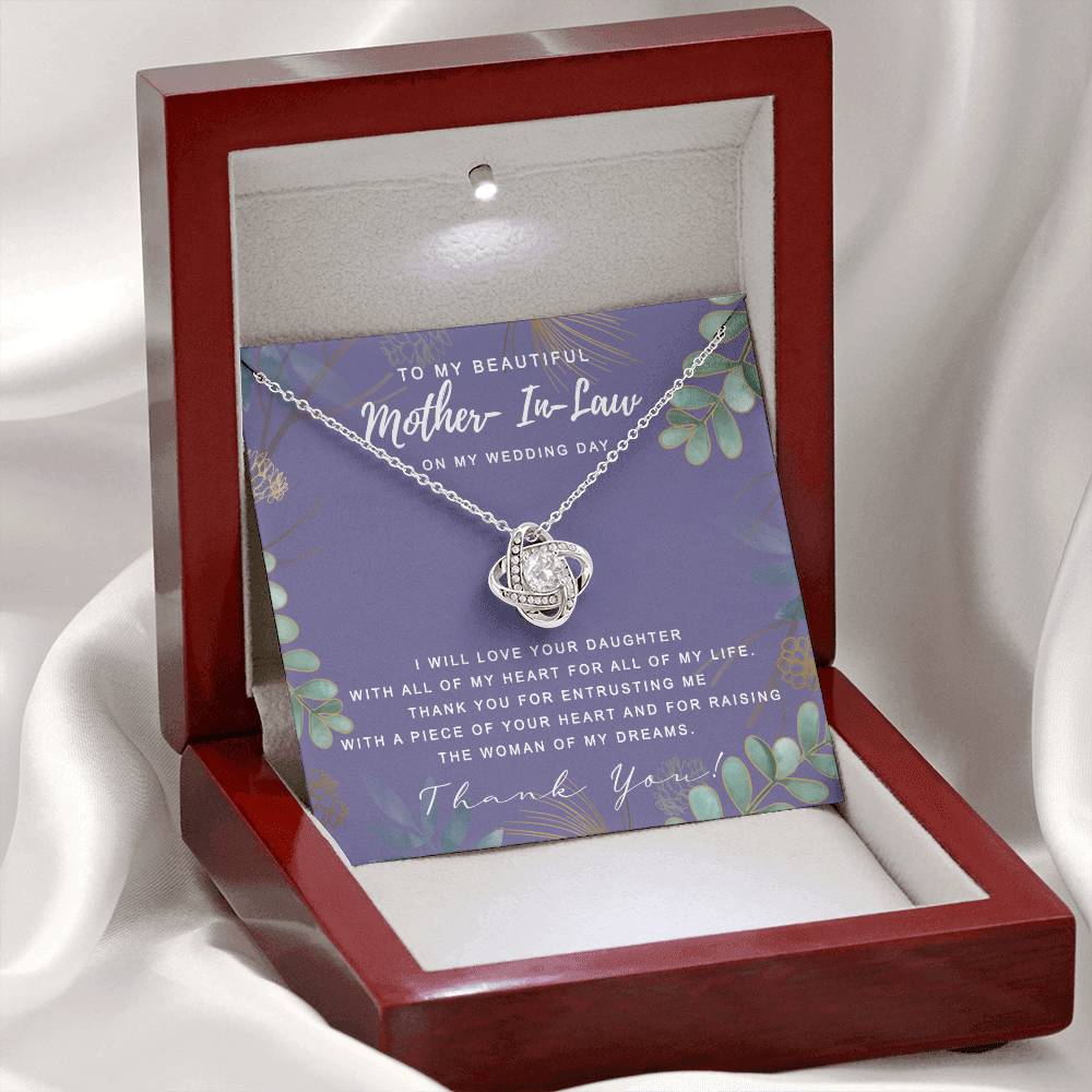 Wedding Day Necklace Gift For Mother In Law, To My Beautiful Mother In Law Love Knot Necklace From Daughter In Law, Thank You Necklace Gift For Mother From Daughter, Mother In Law On My Wedding Day