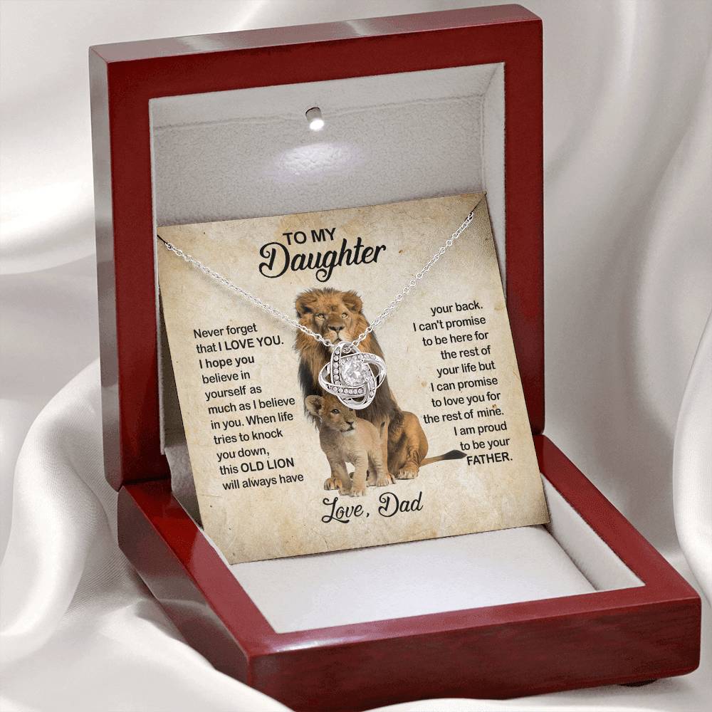 To My Daughter Love Knot Necklace with Luxury Box Gift From Dad, Daughter Lion And Father - Daughter Love Knot, Pendant Necklaces On Birthday, Christmas Jewelry Gift For Girls, Little Girl Necklace