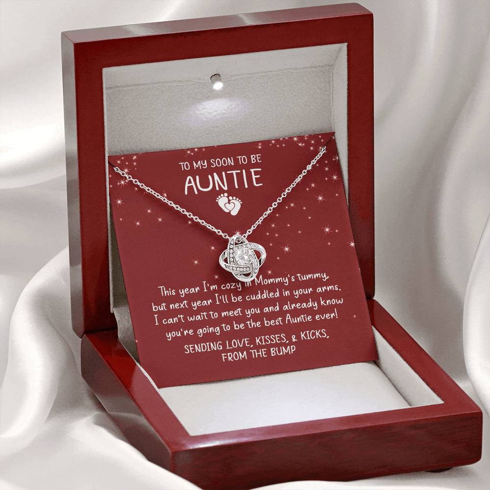 Auntie Pregnancy Announcement Gift Necklace, Christmas Necklace From Bump To Aunt-to-be, To My Soon To Be Auntie Love Knot Necklace, Gift from The Bump, Soon To Be Aunt Gift, Jewelry For Women