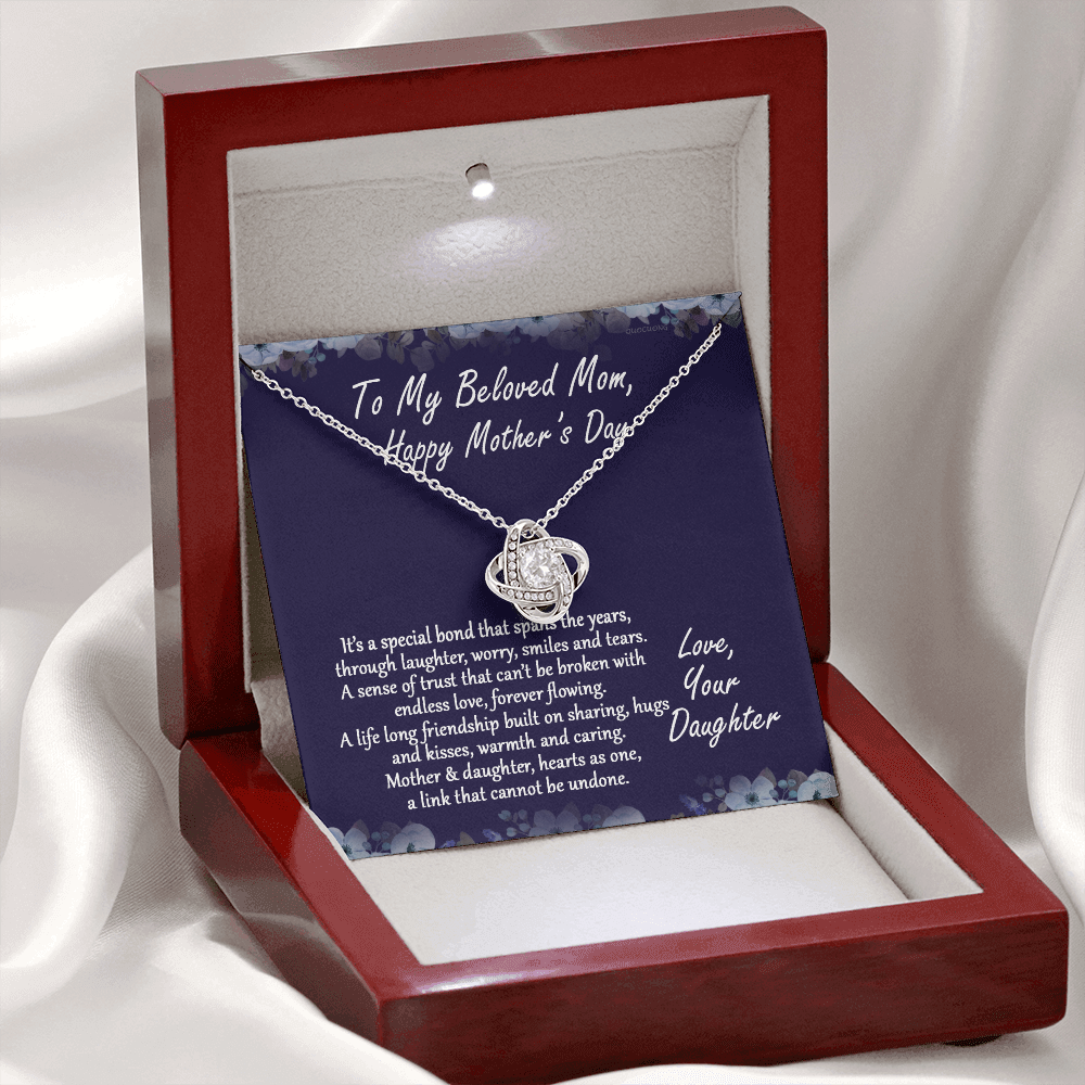 Beloved Mom Gift Necklace, Happy Mother's Day Necklace Gift For Mom, To My Beloved Mom Love Knot Necklace From Daughter And Mother Pendant, It's A Special Bond Necklace Gift For Mom, Jewelry Gift