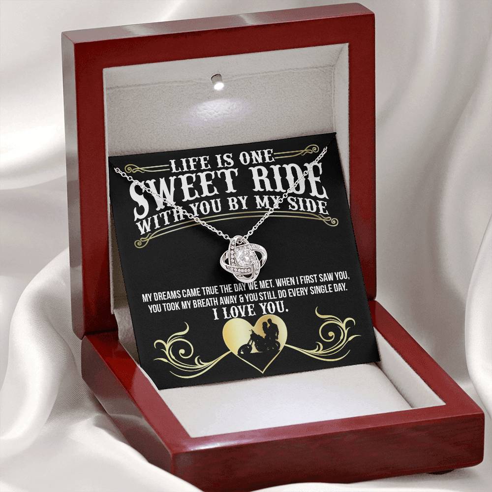 Gift for Sweet Ride Gift Necklace, Riding Partner Gift Necklace Birthday Gift for Biker Women Sweet Ride Gift Love Knot Pendant for Her Romantic Girlfriend Gifts Necklace Includes Message Card