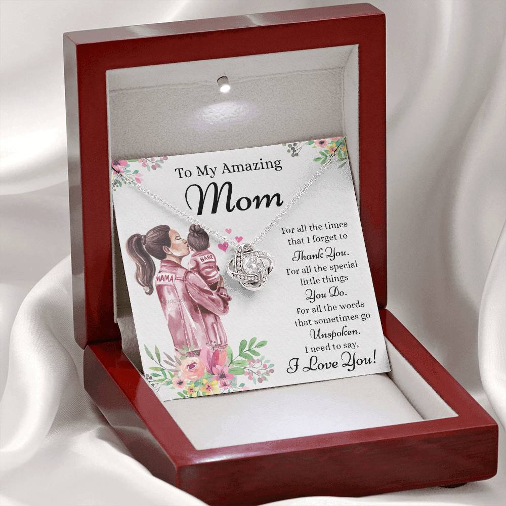 To My Amazing Mom Necklace From Daughter, Thank You For Mom Necklace, Sentimental Gift Necklace for Mom, To Mother Necklace From Her, Jewelry Gift For Women, Mothers Day Knot Pendant Gift I Love You
