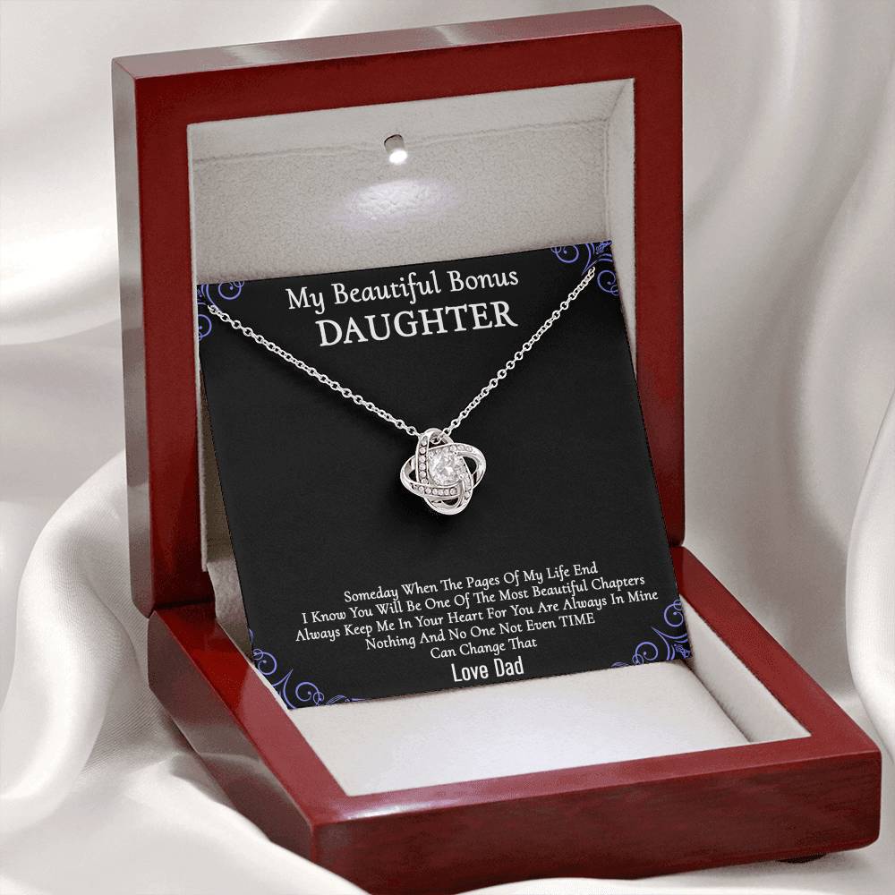 To My Beautiful Bonus Daughter Gift Necklace From Parent to Daughter Gift Necklace Pendant, Bonus Daughter Love Knot With Message Card & Gift Box On Birthday Christmas Anniversary Graduation Gift