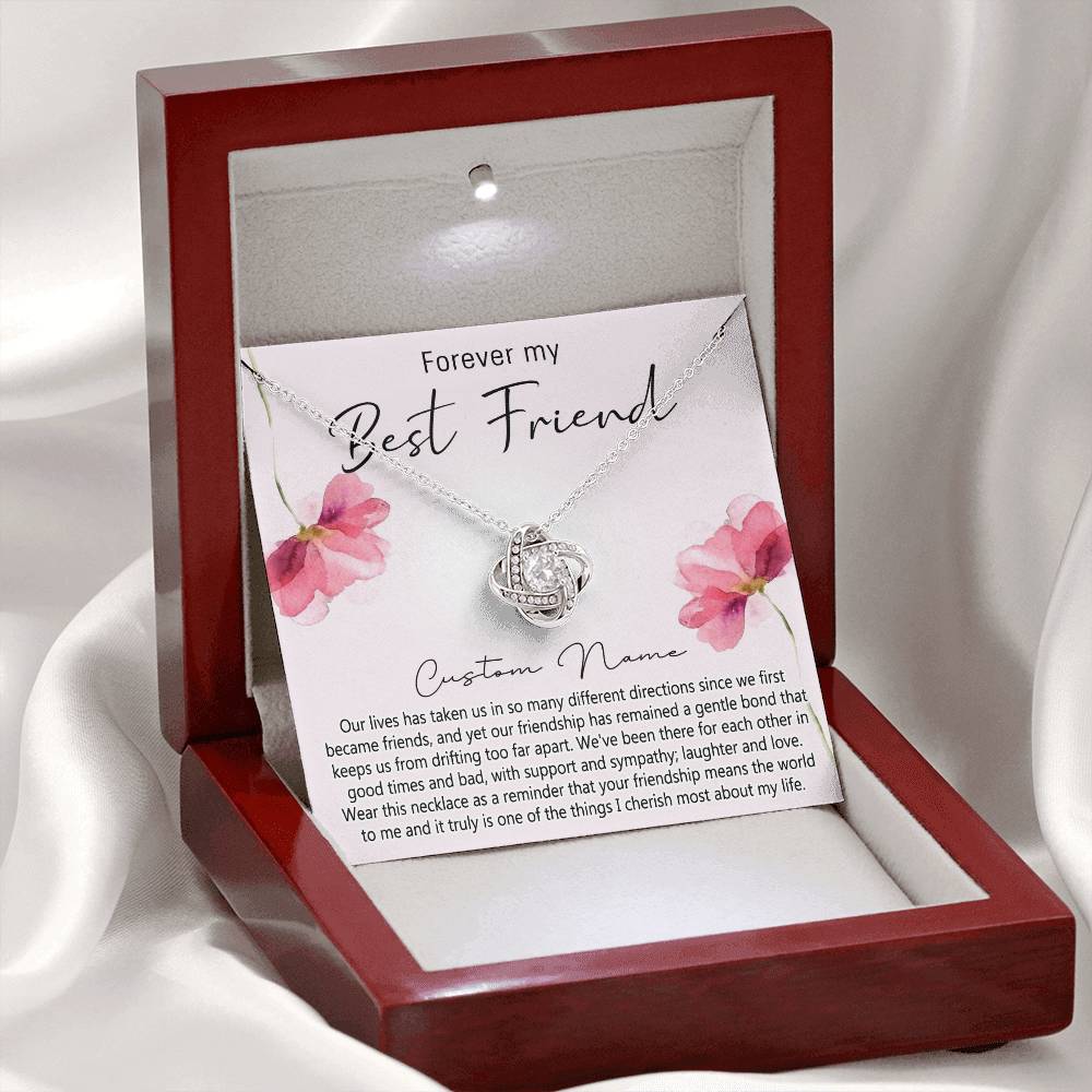 Personalized Gift Necklace For Best Friend, Thank you Necklace Gift for Friend, Best Friend Jewelry Gift Love Knot Pendant, Forever My Best Friend Love Knot Necklace Gift From Friend On Anniversary