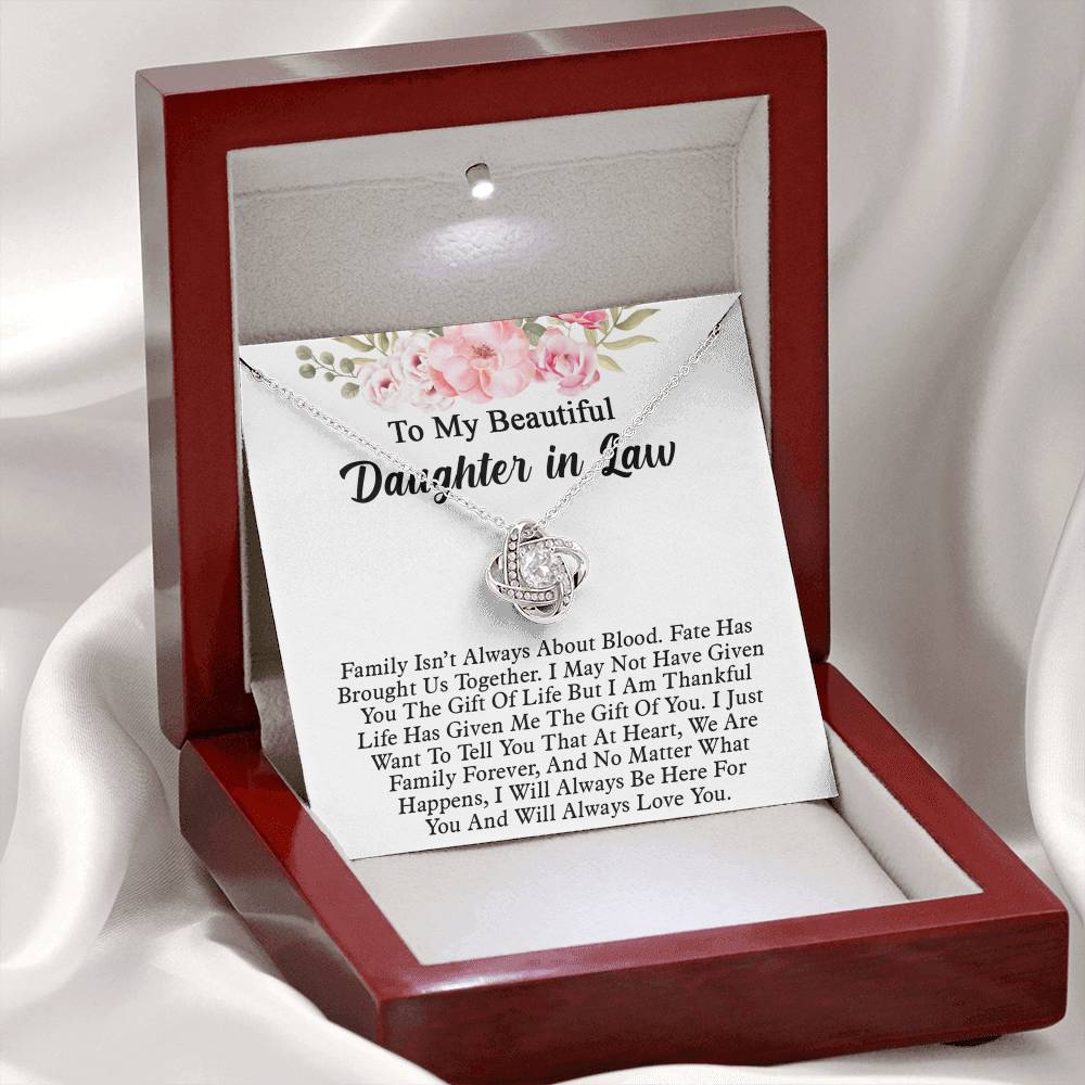To My Beautiful Daughter In Law Love Knot Necklaces From Mother In Law With Box Card, Daughter Love Knot Chain Pendant, Jewelry For Girls On Birthday Gift Graduation Gift For Daughter From Parent
