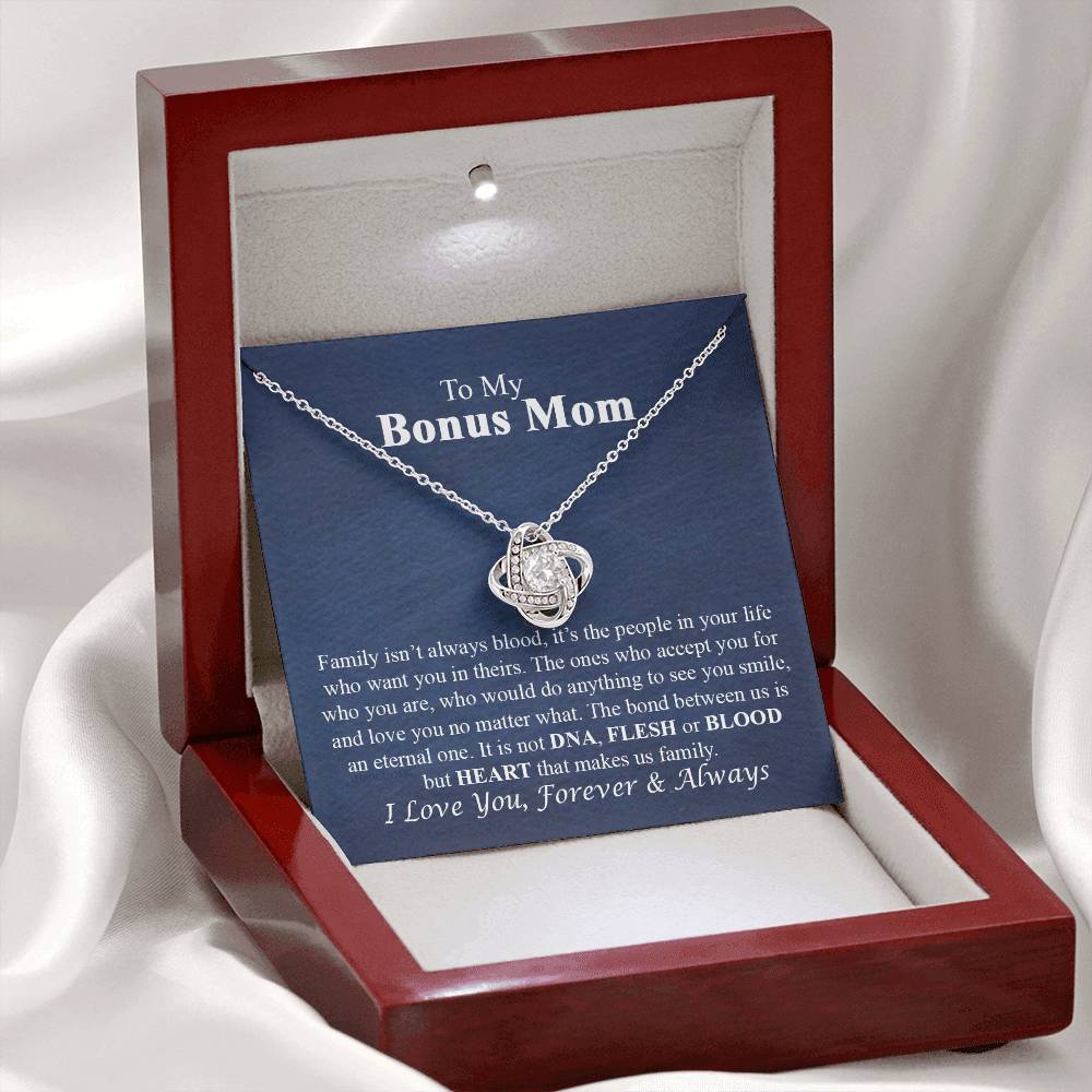 To My Bonus Mom Necklace From Bonus Daughter, Bonus Mom Gift Necklace, Bonus Mother Jewelry For Women, Necklace Gift For Mom On Mothers Day, Anniversary, Birthday Gift Love Knot Pendant For Her