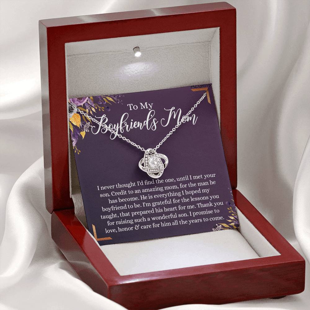 To My Boyfriend's Mom Necklace, Thank You For Raising Man Necklace Gift For Her, Gift To Boyfriend's Mom On Mothers Day Birthday, Christmas, Love Knot Gift for Bf Mom, Jewelry For Women Girlfriend's