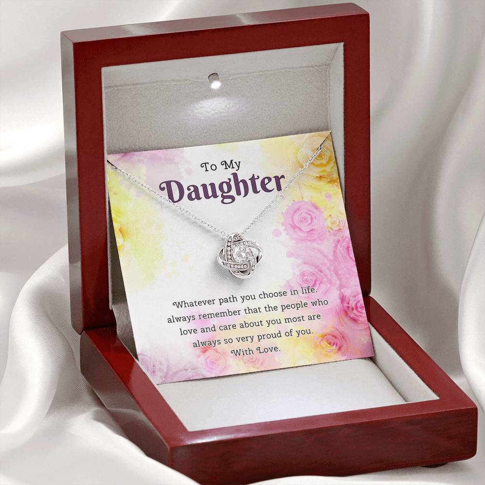 To My Daughter Love Knot Necklace From Paren, Flower Daughter Gift Necklace, Mother And Daughter Love Knot Necklace, Daughter Gift Necklace From Father, Mother To Daughter Jewelry Gift For Girls