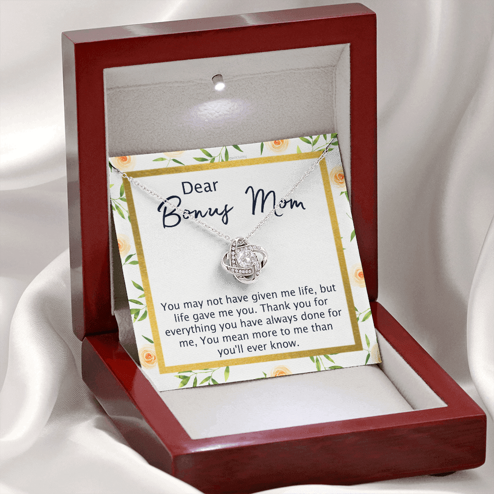 To My Bonus Mom From Bonus Daughter, Mother Daughter Necklace Gift For Her, Thank You For Everything Dear Bonus Mom, Step Mom Gift Necklace On Mother's Day, Anniversary, Birthday, Jewelry For Women