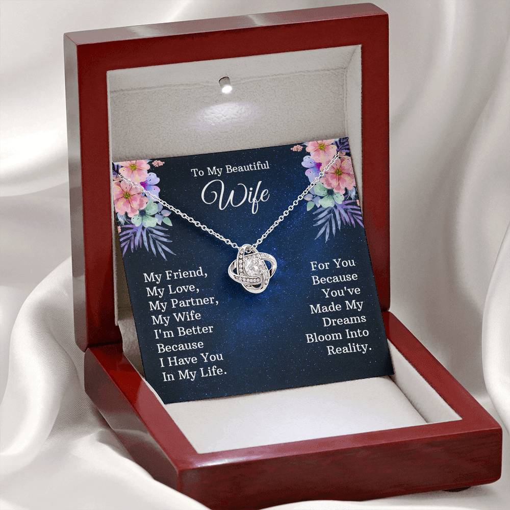 Wife Gift Necklace, To My Beautiful Wife Necklace From Husband, Wife Love Knot Necklace From Husband, Jewelry Gift For Women, My Friend Necklace, My Love Gift Necklace, My Partner Love Knot Pendant