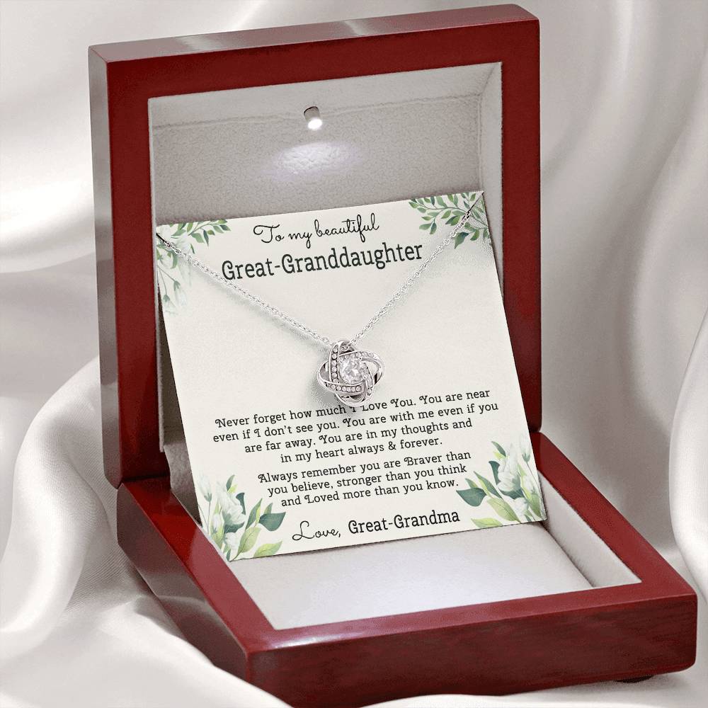 To My Beautiful Great Grnddaughter Necklace From Great Grandma Love Knot Necklace For Granddaughter, Never Forget Necklace For Granddaughter, Our Granddaughter Jewelry Gift For Girls, Littler Girl