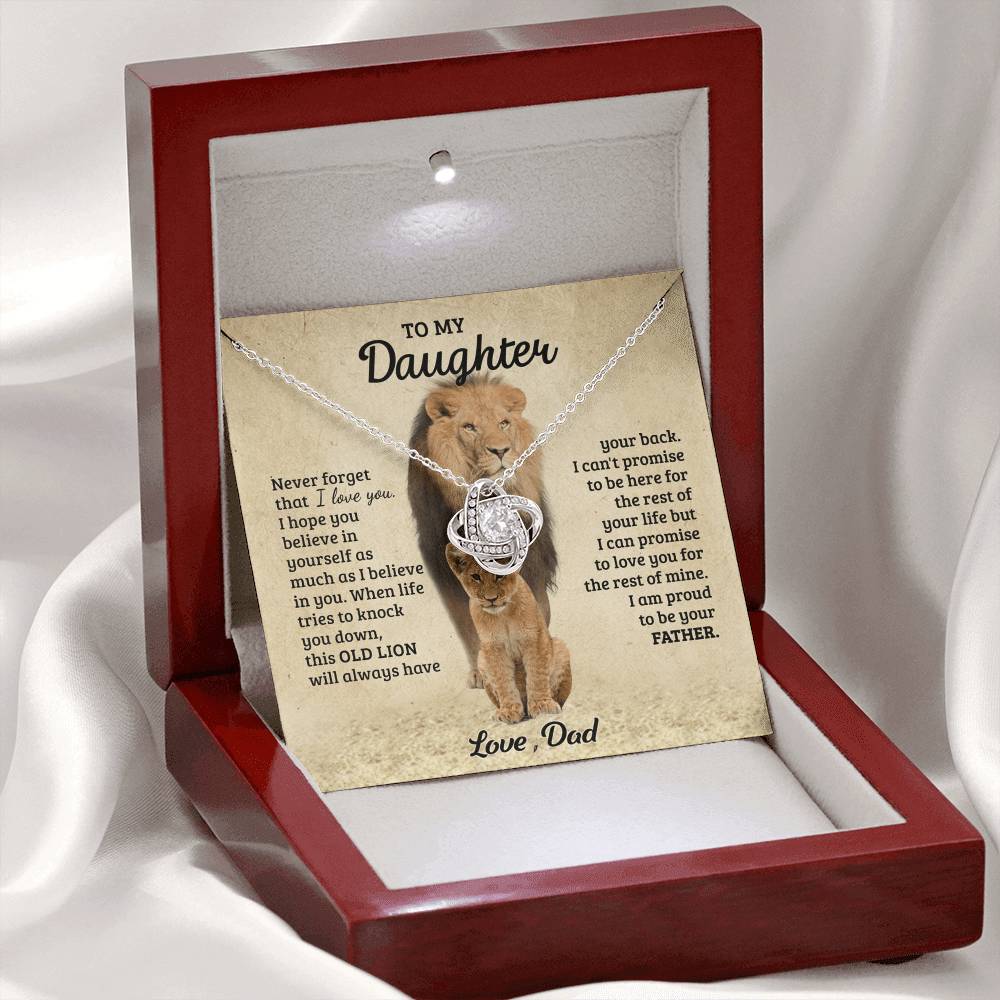 Daughter Gifts Necklace from Dad, Father And Daughter Necklace, to My Daughter Lion From Dad Necklace, Father Daughter Gifts Love Knot from Daddy Jewelry Gift For Girls, Little Girl Necklace