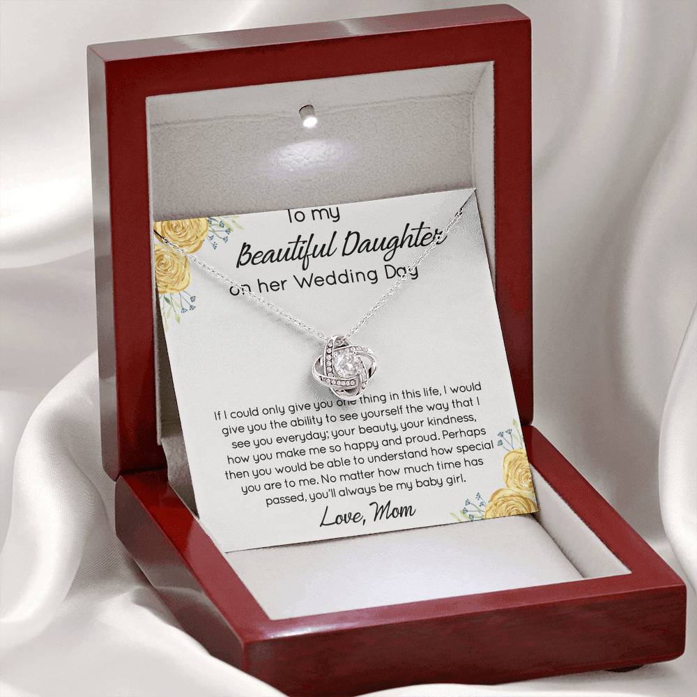 Personalized Gift Necklace For Daughter On Her Wedding Day, Jewelry For Daughter With Message Card And Box, To My Beautiful Daughter On Her Wedding Day Necklace From Mom, Mother To Daughter Gift