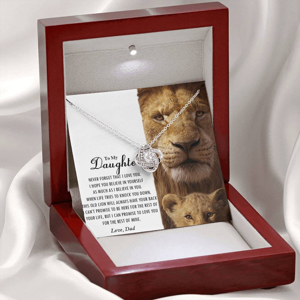 Love Knot Gifts to My Daughter This Old Lion Will Always Have Your Back Necklace For To My Daughter Necklace From Dad - Father And Daughter Gifts Jewelry Gift For Girls, Little Girl Necklace