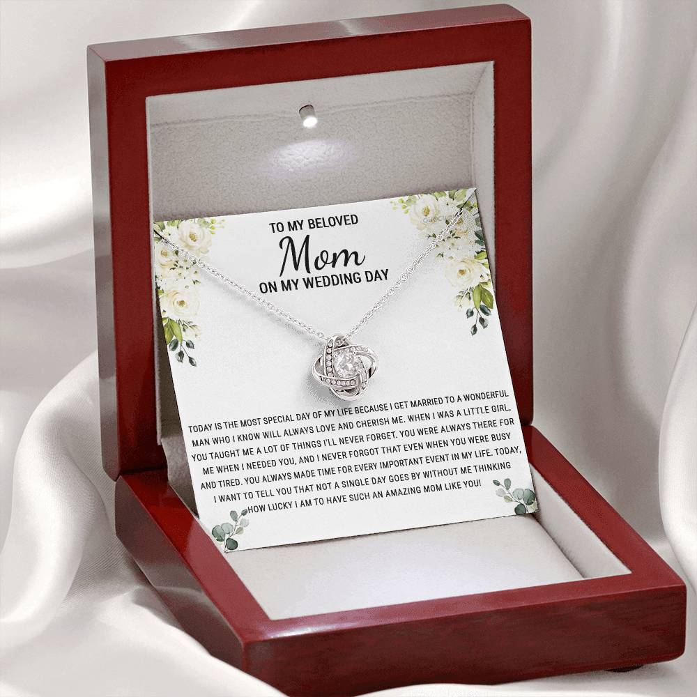 Beloved Mom Gift Necklace To My Beloved Mom Love Knot Necklace Gift From Daughter, Wedding Day Necklace Gift For Mom, Beloved Mom On My Wedding Day Necklace Gift For New Mom, Bonus Mom Gift Necklace