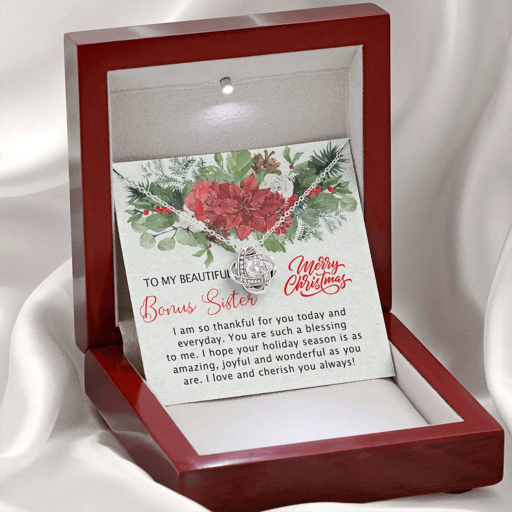 To My Beautiful Bonus Sister Love Knot Necklace From Brother, Best Friend Necklace Gift for Sisters Christmas Necklace for Stepsister Half-sister Pendant Bonus Sister Jewelry Gift for Her Girls