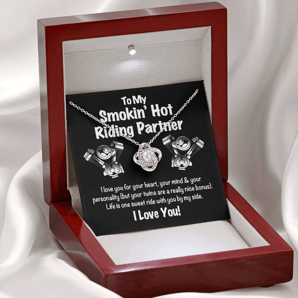 To My Smokin' Hot Riding Partner for Life Love Knot Necklace, Soulmate Gift Necklace , My Girlfriend My Smokin' Hot My Riding Partner Gift, Husband to Wife Biker Gift Riding Motorcycle Gift for Her