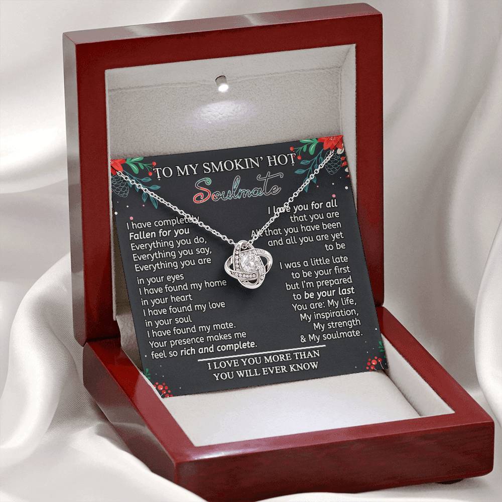 Stainless Steel Cubic Zirconia Love Knot Necklace To My Smokin' Hot Soulmate Birthday Christmas Jewelry Romantic Necklace For Wife with Message Card Box Personalized Gift Necklace For Soulmate