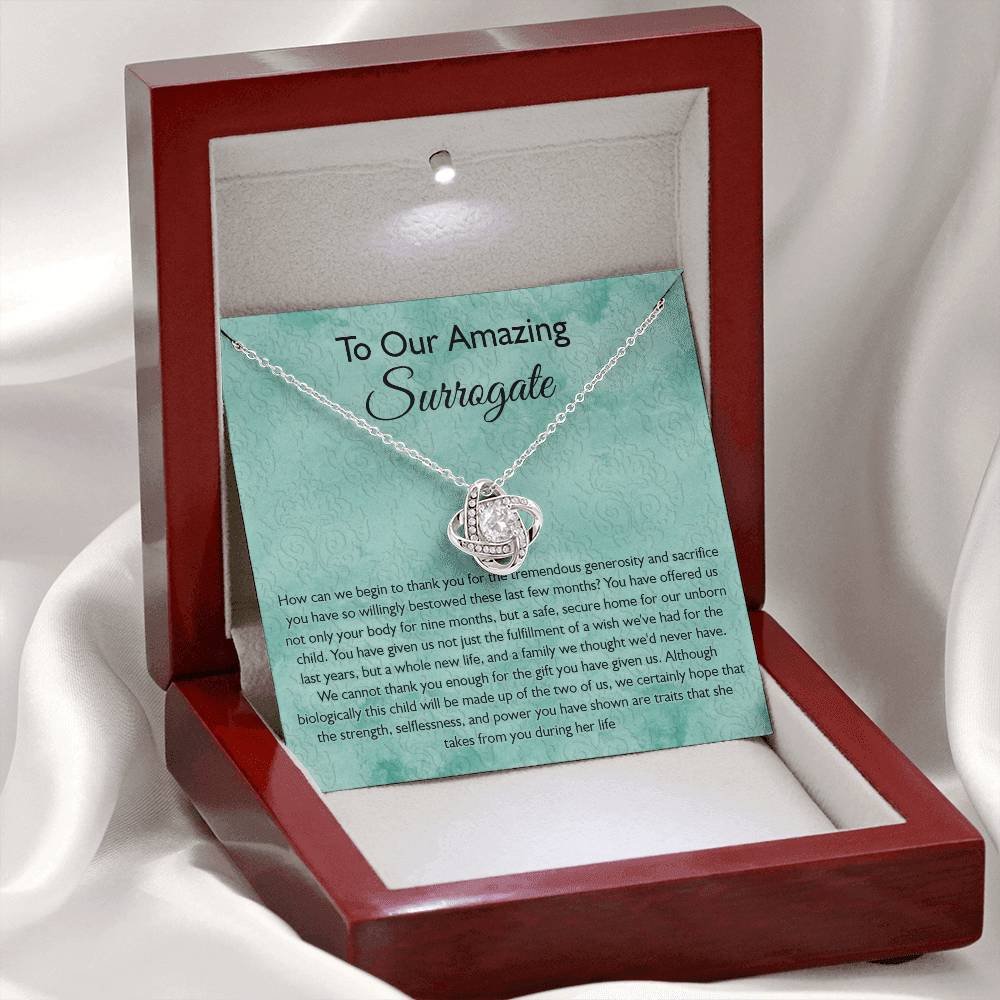 Surrogate Gift Necklace, Surrogate Thank You Gift Love Knot Pendant, Surrogate Appreciation Gift, Surrogate Love Knot Necklace, Surrogate Pregnancy Gift, Love Knot Necklace Message Card And Box Gift