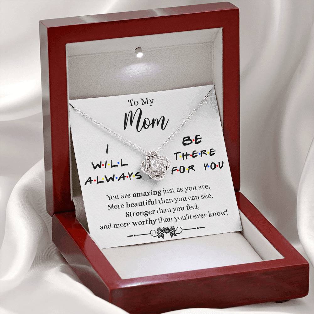 To My Mom Necklace, Mother Daughter Gift Necklace, To My Mom Love Knot Necklace, I Will Always Necklace Gift For Mom, Mothers Day Necklace Gift From Daughter Or Son, Jewelry Message Card Gift Box
