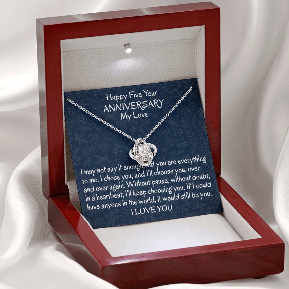 5 Year Gift Anniversary Necklace, To My Wife Necklace From Husband, Wife Love Knot Necklace From Men, Jewelry Gift For Women, Happy Five Year Gift Necklace, Soulmate Gift Love Knot Pendant My Love