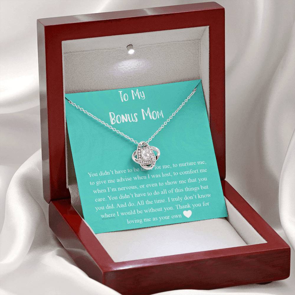 To My Bonus Mom Necklace From Bonus Daughter, Bonus Mom Gift Necklace, Jewelry For Her, Thank You For Loving Mom Necklace Gift On Mothers Day, Anniversary, Birthday Gift Love Knot Pendant For Her