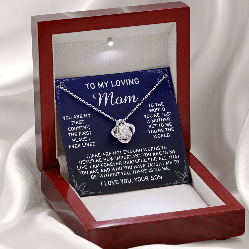 Loving Mom Gift Necklace, Mother's Day Jewelry Gift For Mom, To My Loving Mom Love Knot Necklace Gift for Mom, Birthday Gift Anniversary Mother And Son Gift Pendant, To My Mom Necklace from Son