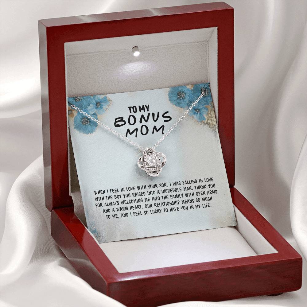 To My Bonus Mom Necklace From Bonus Son, Bonus Mom Gift Necklace, Mother And Son Necklace Gift For Her, Bonus Mother Necklace On Mothers Day, Birthday Gift Anniversary, Bonus Mom Love Knot Necklace