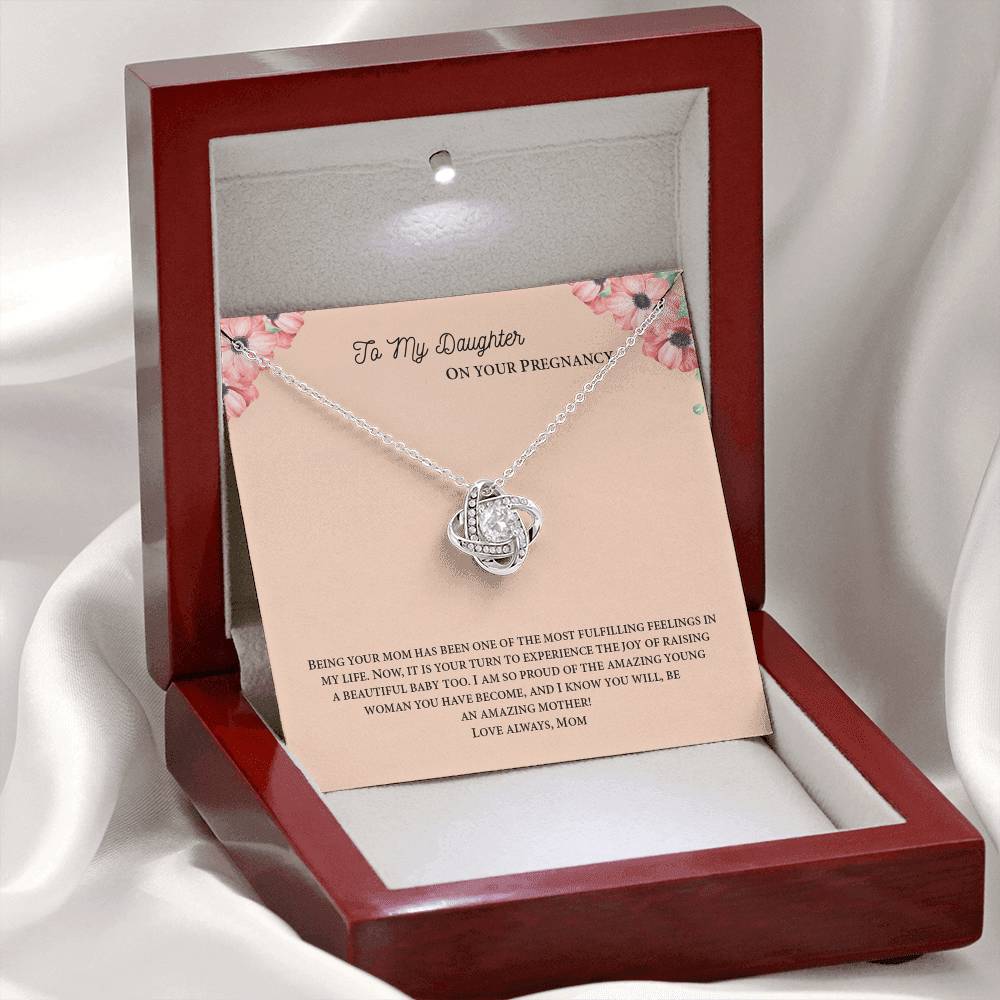To My Daughter On Your Pregnancy Love Knot Necklace From Mom, Pregnancy Daughter Gift Necklace, Mother To Daughter Pendant Gift From Mom, Little Girl Necklace Love Knot Jewelry Gift For Girls