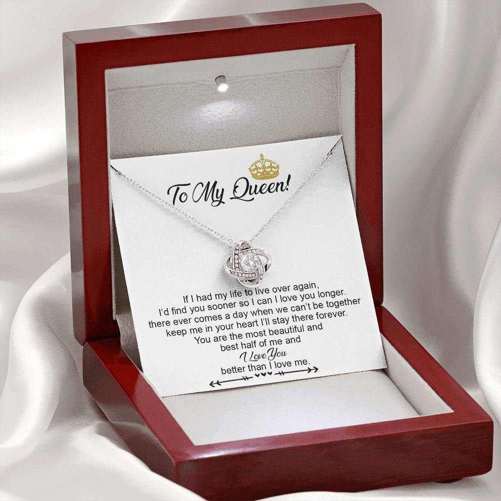 To My Crowned Queen Love Knot Necklace Gift, Birthday Valentine Day Necklace From Boyfriend, Husband, Girlfriend Gift Necklace - Jewelry Gift For Girls, Love Knot Pendant Gift For Girlfriend Soulmate