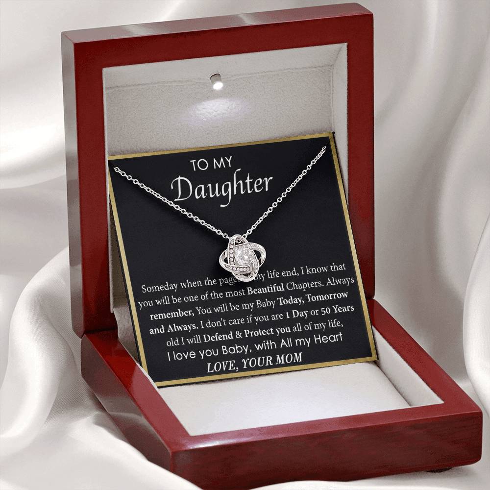 To My Daughter Love Knot Necklace From Mom, Mother Daughter Gift Necklace, To Daughter Pendant Gift From Mom, Little Girl Necklace Pendant I Love You Baby Love Knot Jewelry Gift For Girls