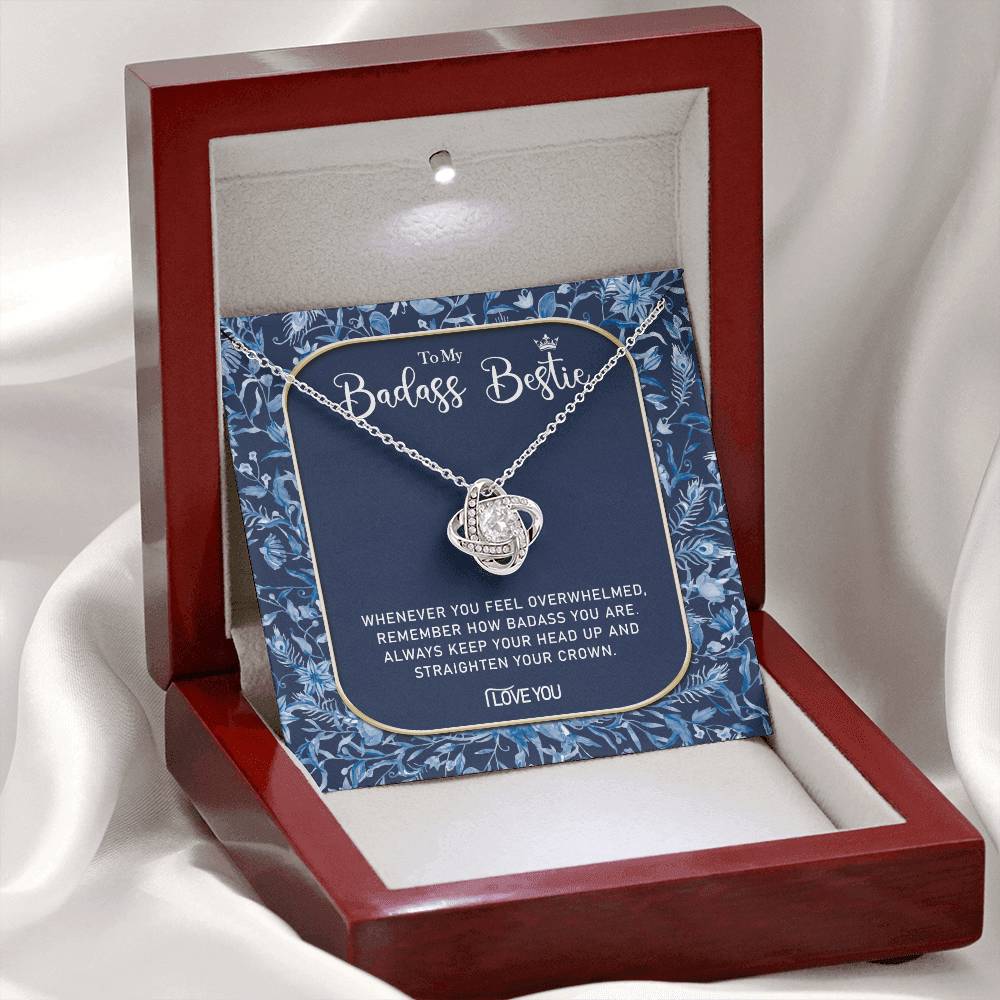 To My Badass Bestie Necklace, Best Friend Gift Necklace, Best Friend Birthday Gift, Best Friend Wedding Gift Pendant, Bridesmaid Gift for Badass Bestie Love Knot Necklace On Valentine's, Anniversary