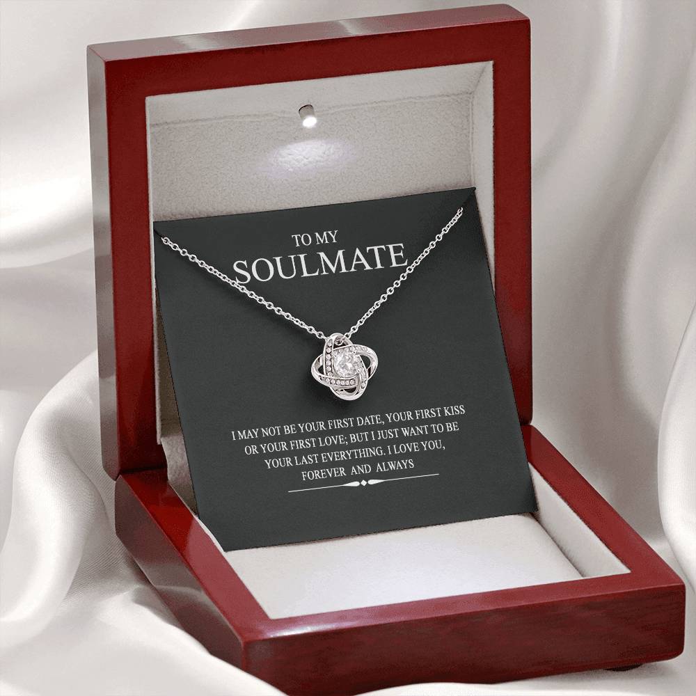 To My Soulmate Love Knot Necklace From Husband To Wife, Girlfriend, Soulmate Gift Love Knot Pendant On Valentines Day Christmas Necklace for Her Romantic Last Everything Jewelry Gift For Women