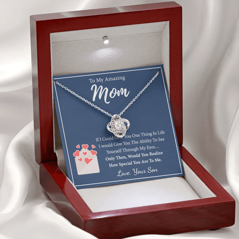 To My Amazing Mom Necklace From Son, Necklace Gift On Birthday Gift Anniversary Mother's Day Necklace For Mom Love Knot Necklace From Son, Jewelry Gift For Women, Mother, Mom And Son Necklace