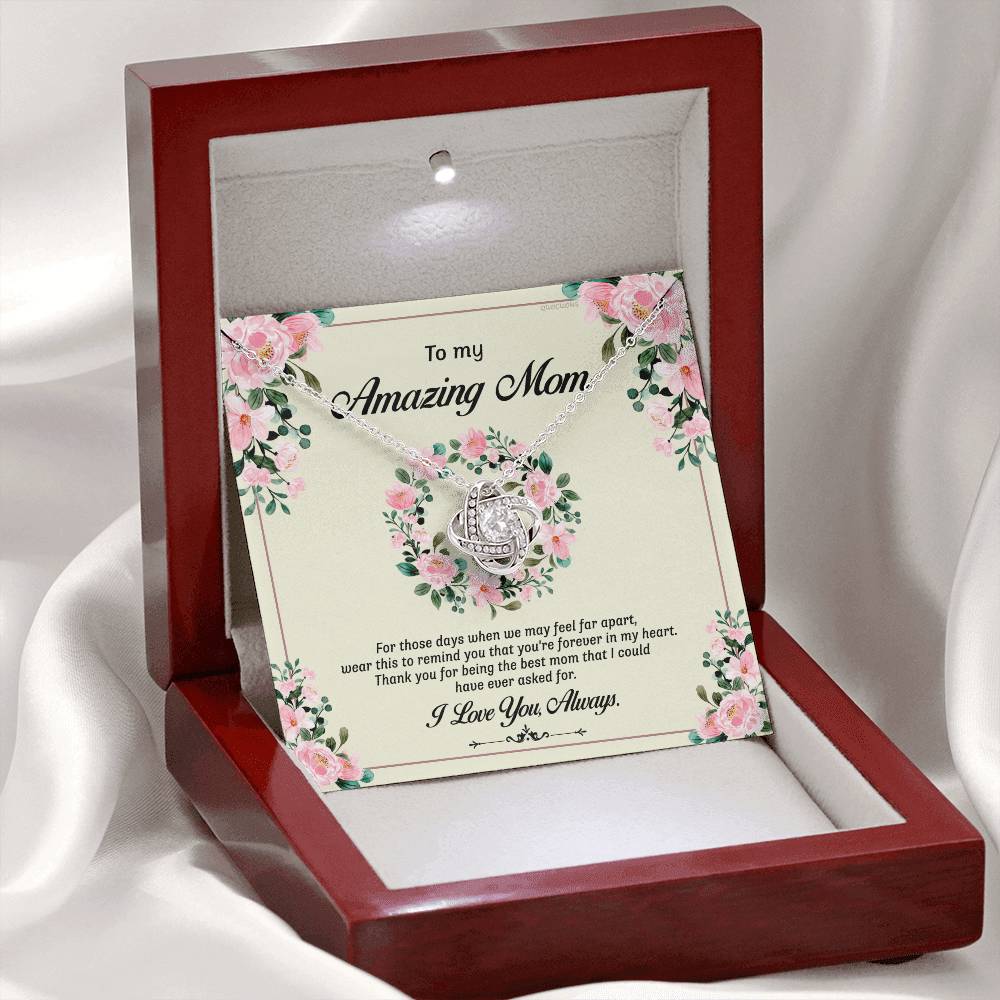 To My Amazing Mom Necklace From Daughter, Mother And Daughter Love Knot Necklace Gift On Birthday Gift Anniversary Mother's Day Necklace Jewelry Gift For Women, Thank You Mom Knot Pendant For Her