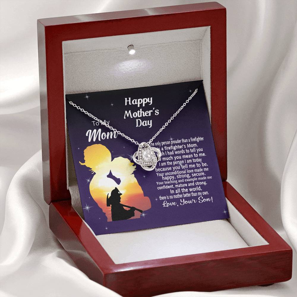 Firefighter's Mom Gift Necklace, Happy Mother's Day Necklace Gift For Mom, To My Mom Love Knot Necklace From Son Firefighter Necklace Gift For Mom Mother And Son Gift Necklace Jewelry Gift For Women