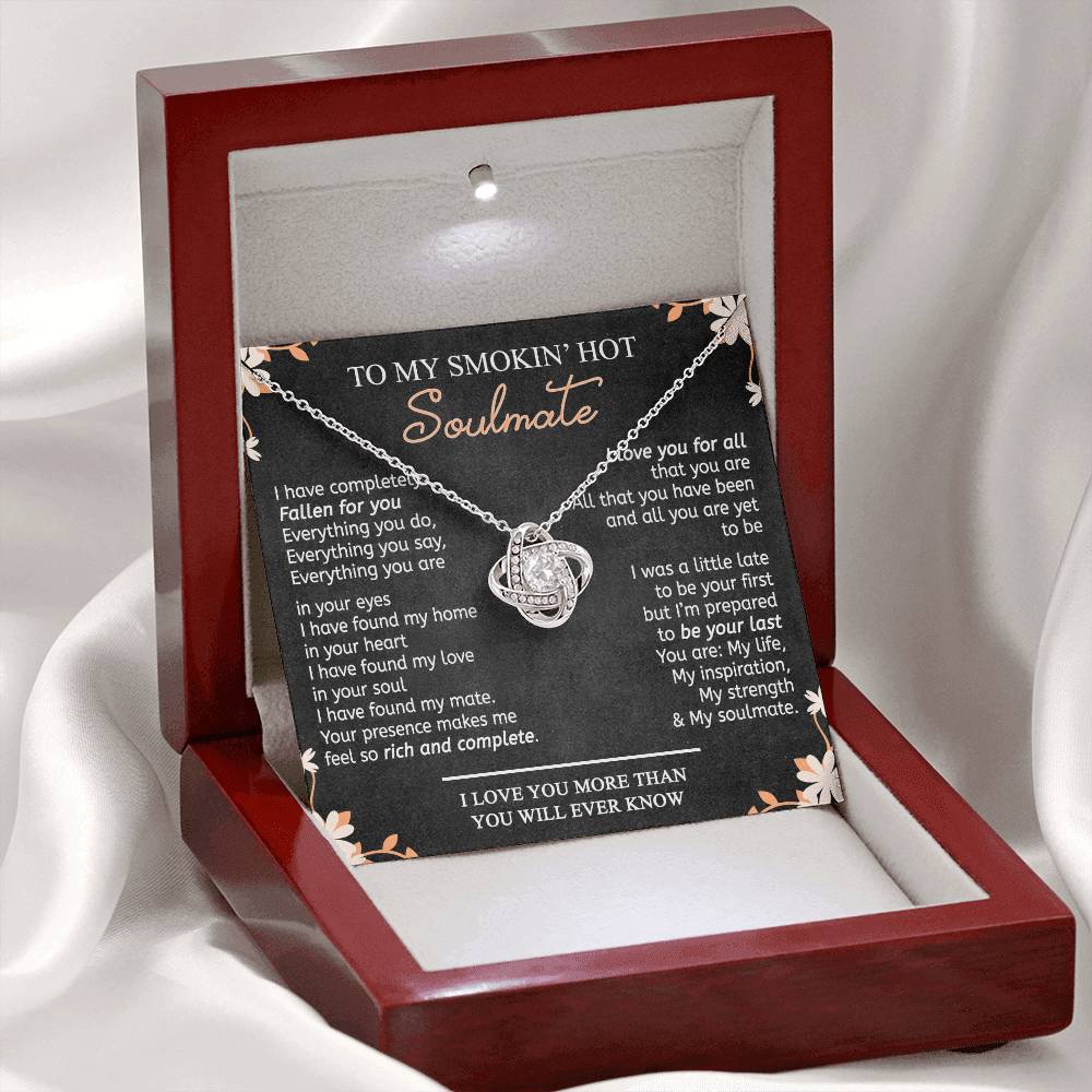 To My Smokin Hot Soulmate Necklace From Husband, Boyfriend, Gift Necklace for Smokin Hot Soulmate, Love Knot Necklace for Girlfriend, Future Wife Gift Necklace Jewelry For Wife 14k White Gold