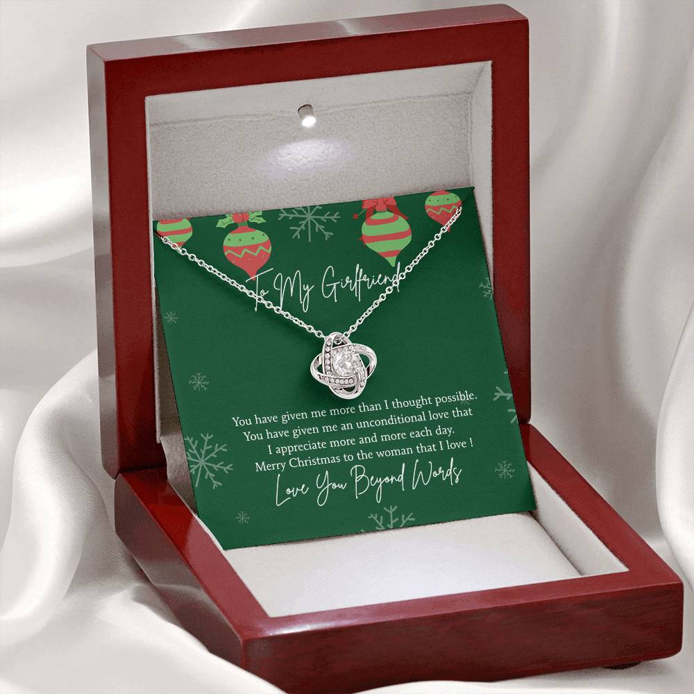 To My Girlfriend Christmas Necklace From Beyond Words, Merry Christmas Necklace To The Women, Girlfriend Gift Necklace, Love Girlfriend From Boy Friend Love Knot Pendant, Boyfriend And Girlfriend