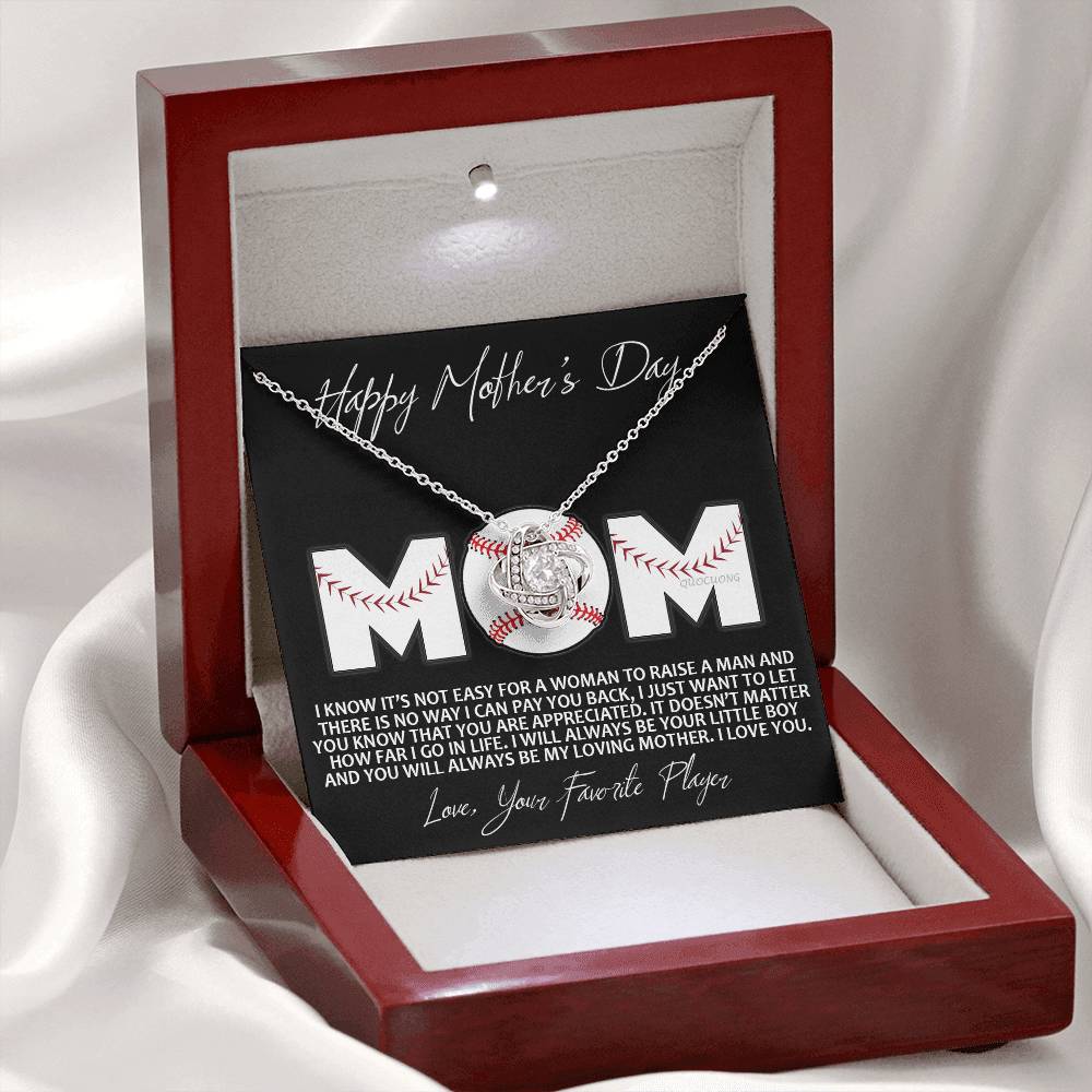 Baseball Mom Gift Necklace, To the Best Baseball Mom Necklace From Daughter, Favorite Player Necklace Gift For Mom, Baseball Mom Love Knot Necklace Jewelry Gift For Women Happy Mother's Day Necklace