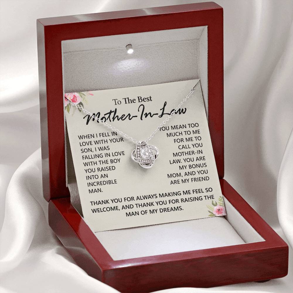 To My Mother in Law Love Knot Necklace From Daughter, Pendant Gift for Mother's Day Birthday Gift Boyfriend's Mom, Mother In Law On You Wedding Necklace Gift For Mother In Law, Gift For Bonus Mom
