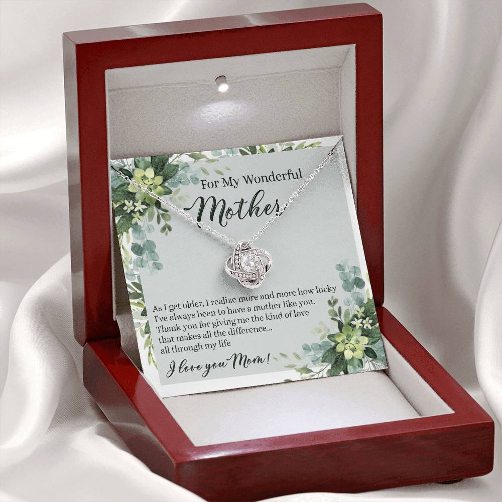 To My Wonderful Mother Love Knot Necklace With Message Card And Gift Box for Mom, Birthday Gift Necklace From Daughter, Mothers Day Necklace Gift for Mom, Thank You Gift Necklace Gift For Women
