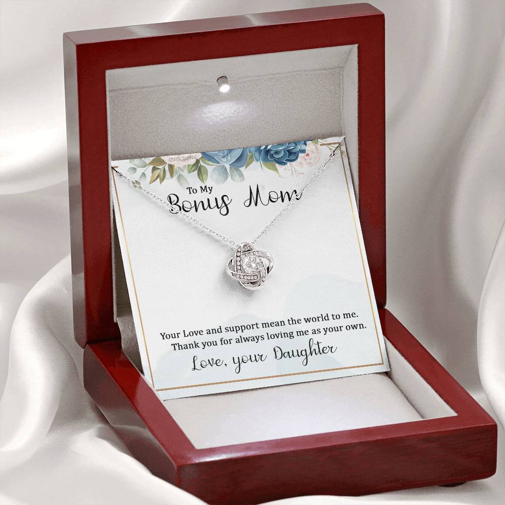 Bonus Mom Gift Necklace, Bonus Mom And Bonus Daughter Love Knot Necklace, To My Bonus Mom Necklace From Daughter, Thank You For Always Mom Necklace Gift On Mother's Day, Birthday Gift Anniversary