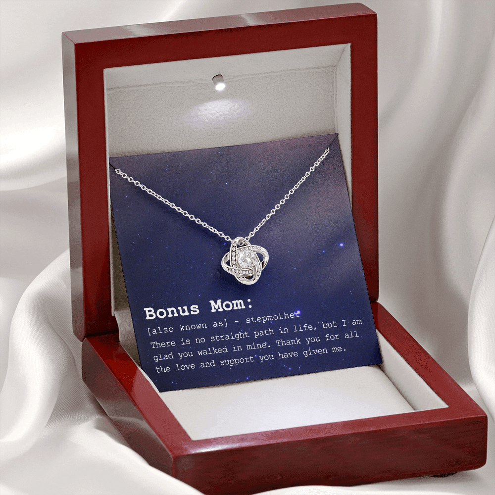 To My Bonus Mom Necklace From Bonus Daughter, Bonus Mom Gift Necklace, Jewelry For Mom, Stepmother Gift Necklace, Love Knot Pendant For Women, Thank You For Mom Card Gift Bonus Mom On Mothers Day