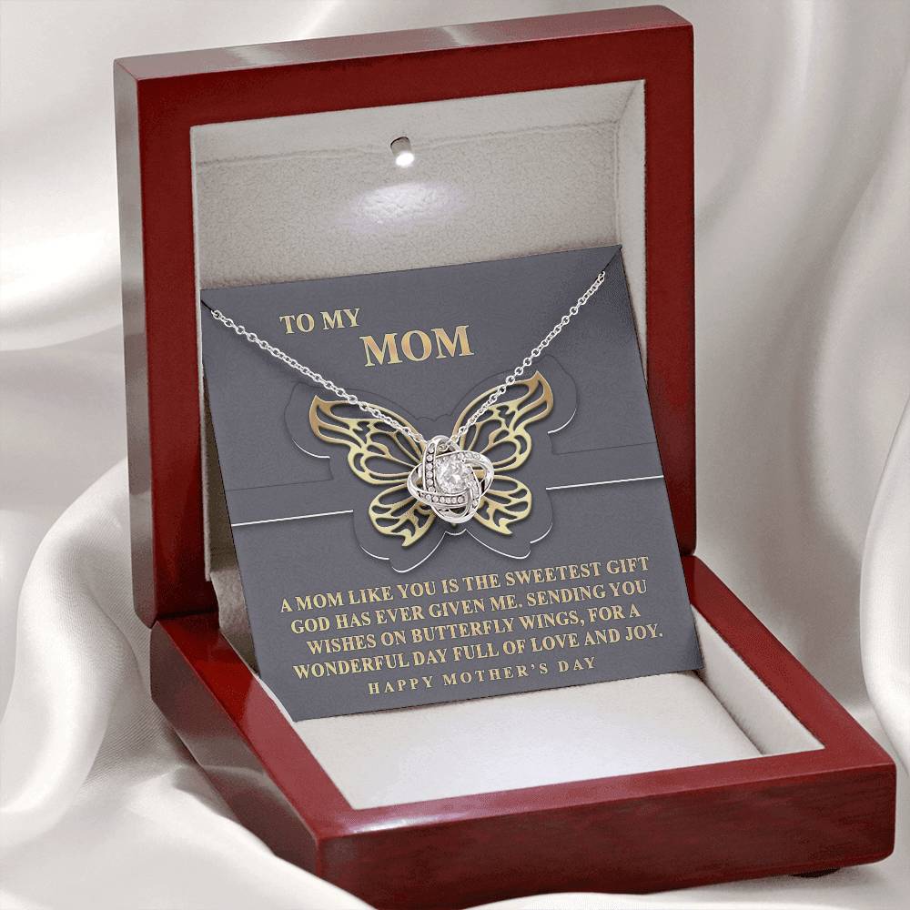 Butterfly Mom Gift Necklace, To My Mom Love Knot Necklace From Dayghter, Happy Mother's Day Necklace Gift For Mom, Mother And Daughter Gift Necklace To Mom On Mother's Day, Jewelry Gift For Women