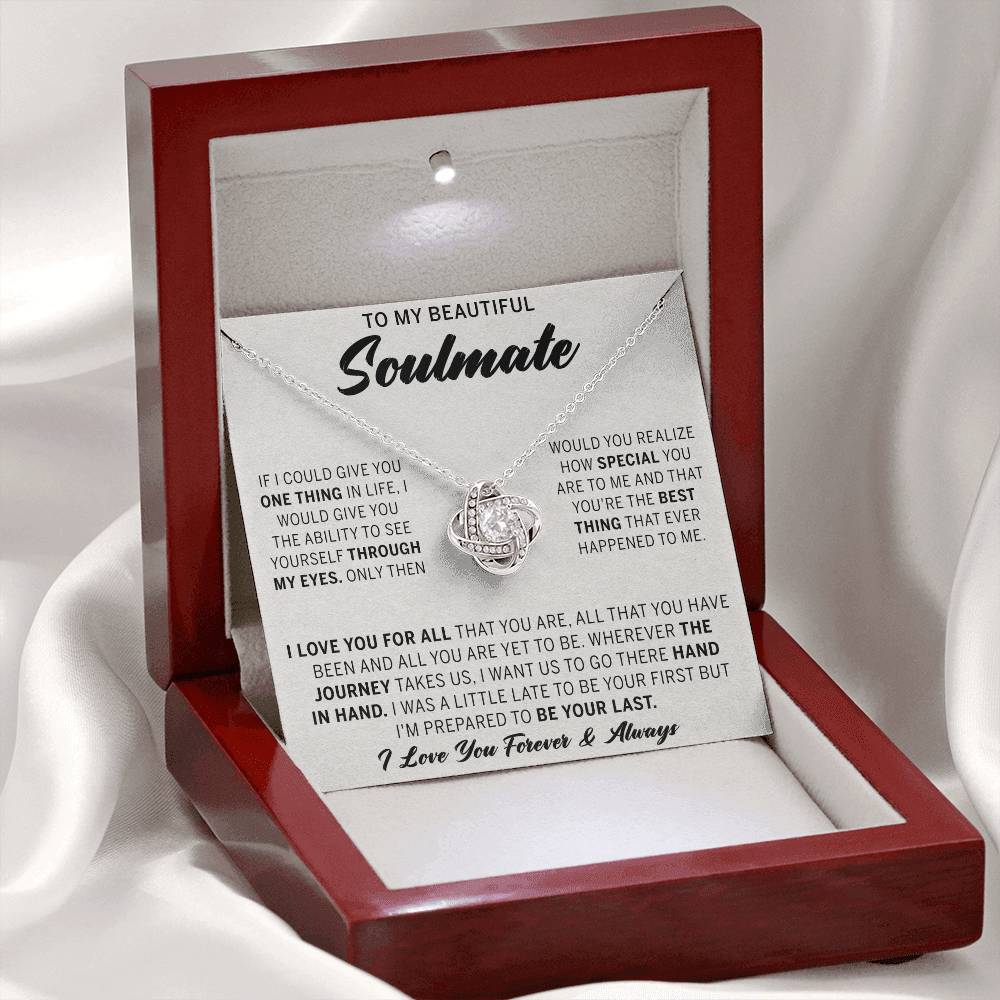 To My Beautiful Soulmate Necklace Gift From Husband, Boyfriend Jewelry Gift for Girls, Soulmate Gift Necklace for Women Love Lnot Pendant Gift for Her Romantic Girlfriend Gift Necklace Message