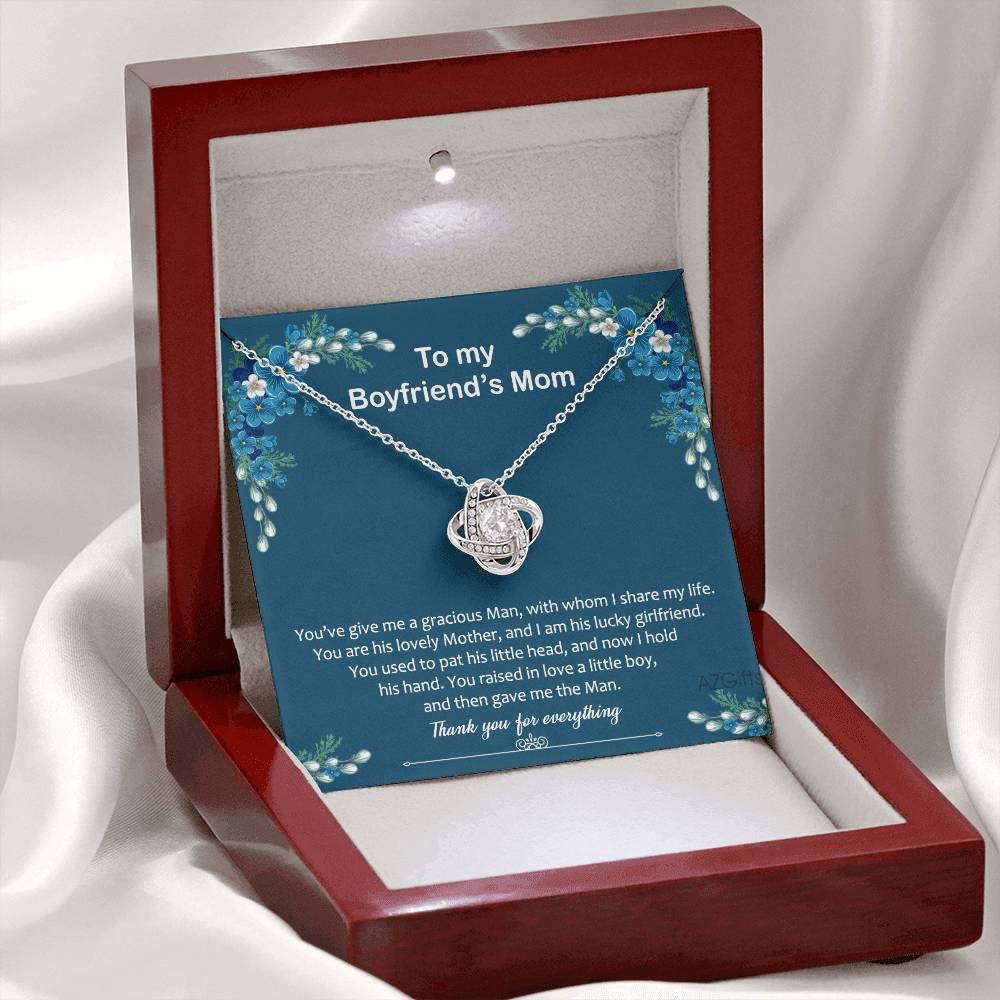 To My Boyfriend Mom Necklace From Girlfriend,  Thank You For Everything Boyfriend's Mom Gift Necklace, Love Knot Necklaces For Boyfriends Mom Gift On Christmas, Mothers Day Jewelry For Her
